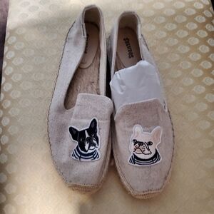 Soludos Teddy & Gigi French Bulldog Canvas Espadrille SZ 10 Smoking Slipper